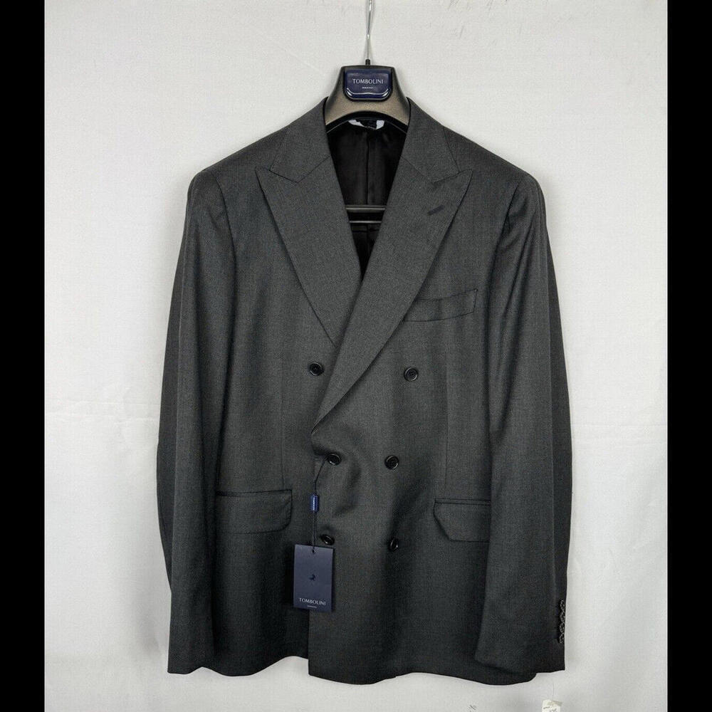 Tombolini Double Breasted Virgin Wool Blazer Jacket Grey Size 54 EU - 7 R, 44